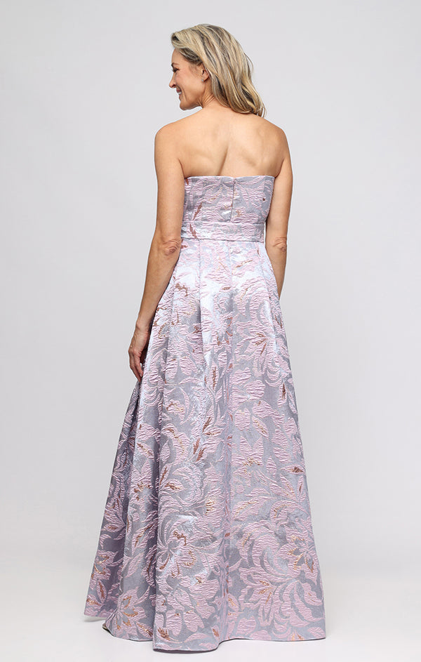 Lilac Multi Strapless Floor-Length Jacquard Metallic Gown with Tie Waist Alex Evenings 8181273