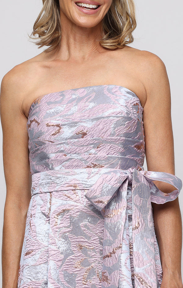 Lilac Multi Strapless Floor-Length Jacquard Metallic Gown with Tie Waist Alex Evenings 8181273