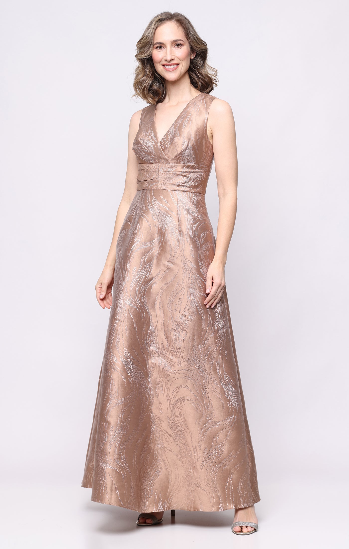 V-Neck Floor-Length Satin Formal Evening A-Line Gown Alex Evenings 8181299