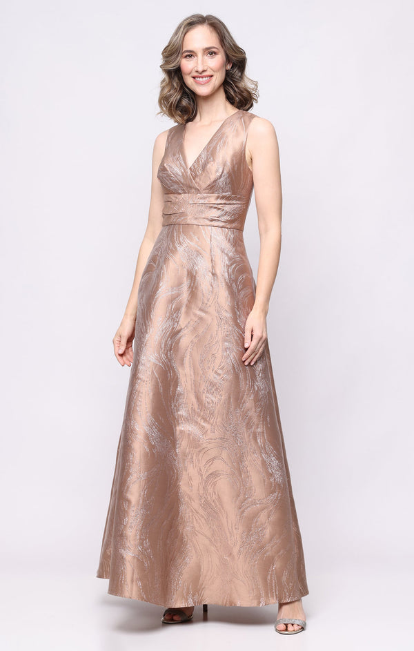 V-Neck Floor-Length Satin Formal Evening A-Line Gown Alex Evenings 8181299