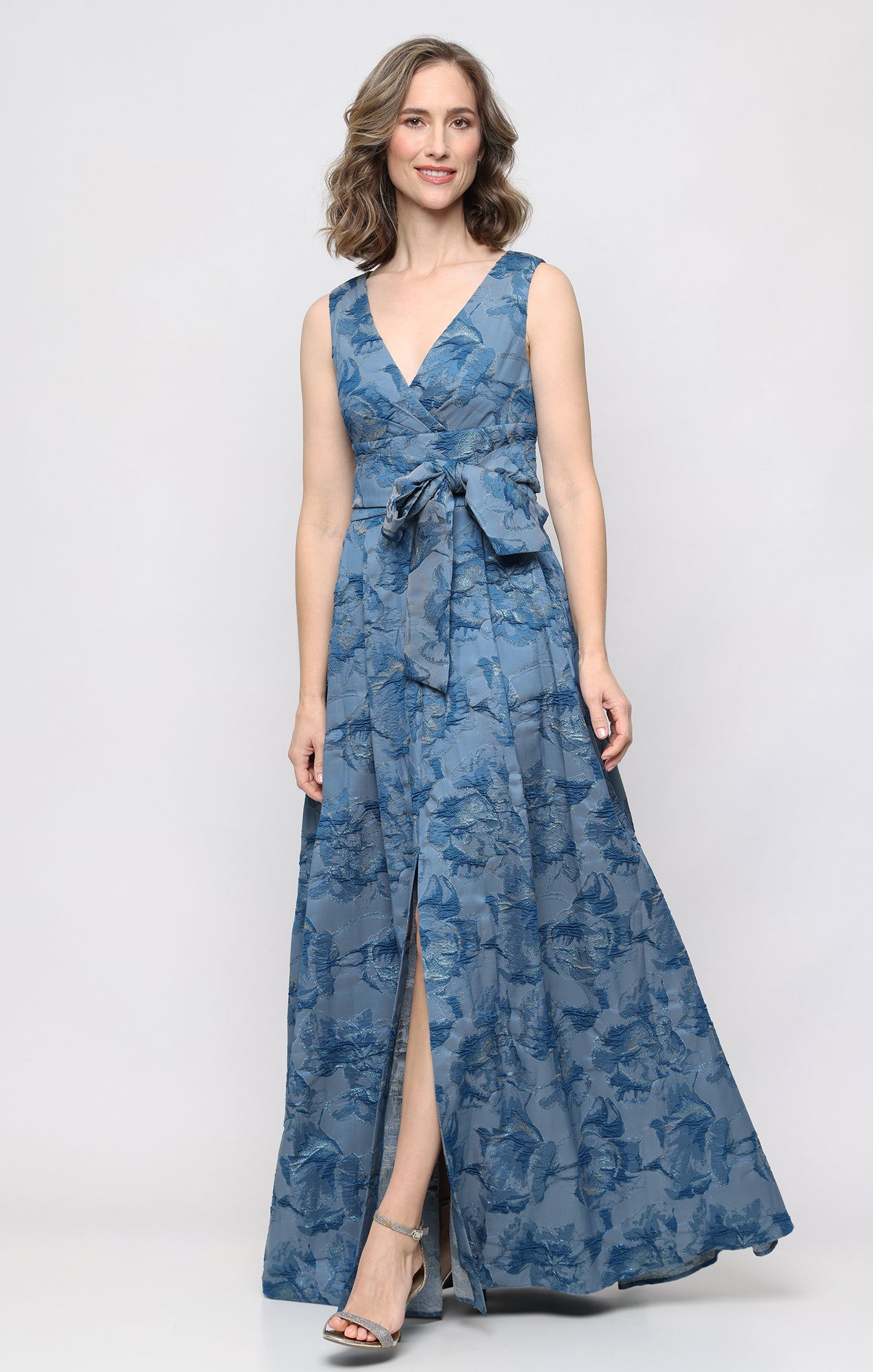 V-Neck Floor-Length Satin Formal A-Line Gown Alex Evenings AE8181300