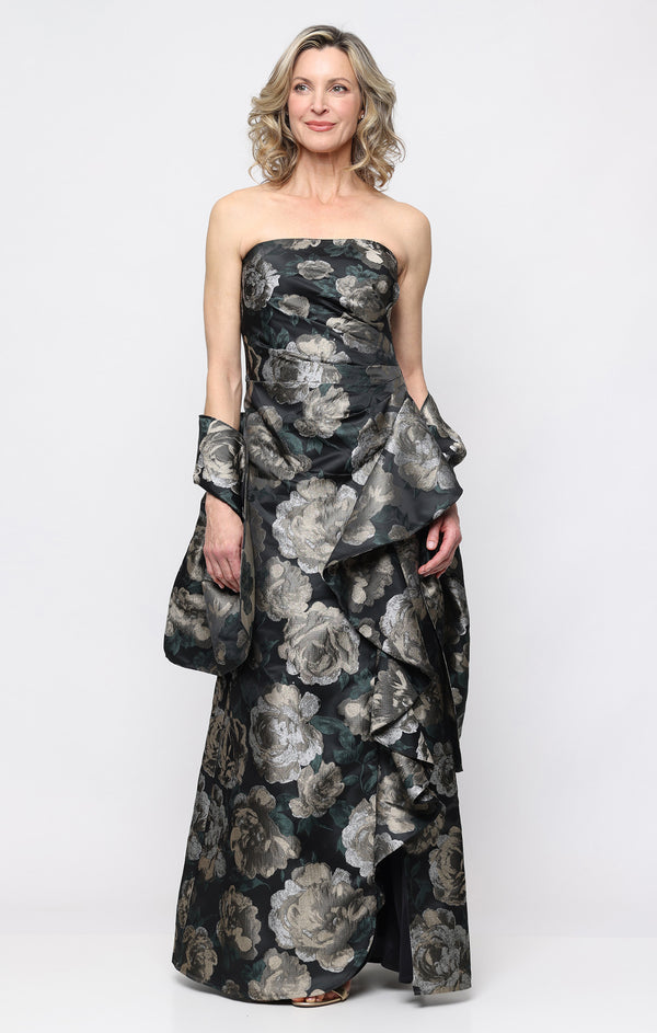 Strapless Curved Neck Floor-Length Satin Formal Fit & Flare Alex Evenings 8181307