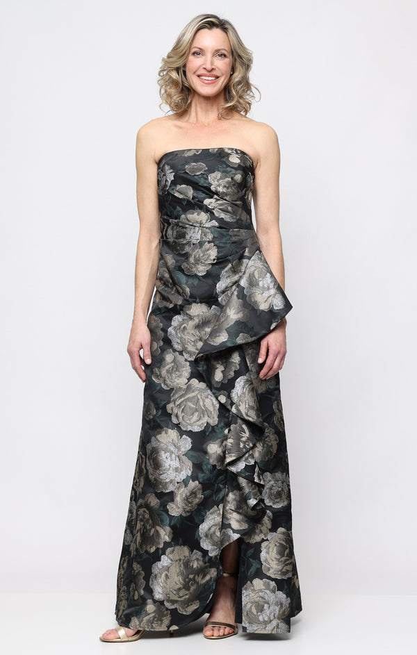 Strapless Curved Neck Floor-Length Satin Formal Fit & Flare Alex Evenings 8181307