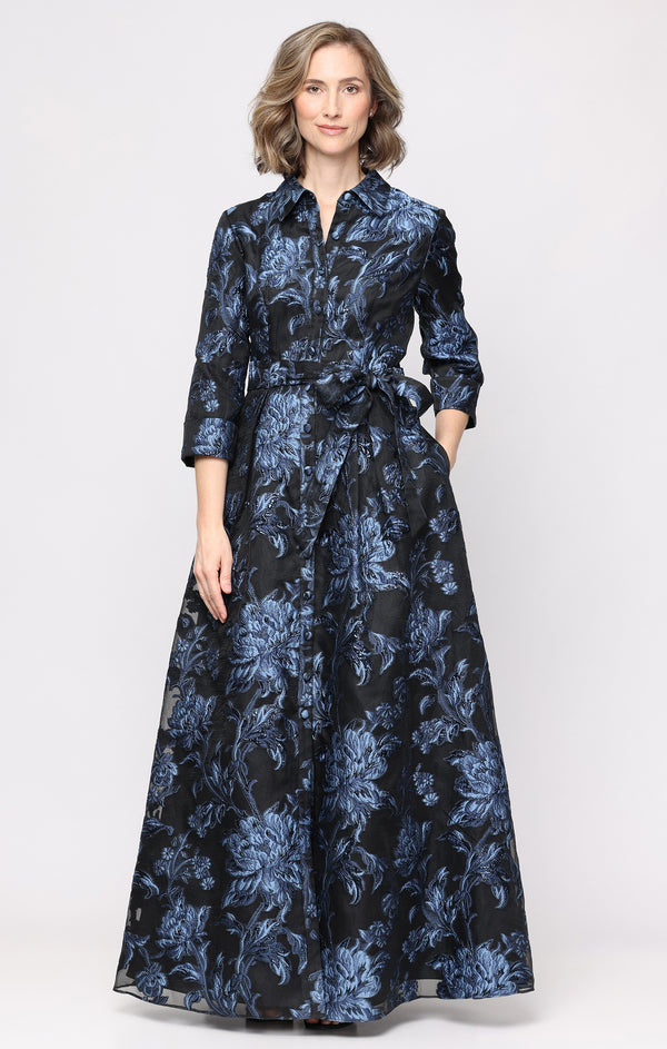 Collar Floor-Length Satin Evening A-Line Alex Evenings 8181322
