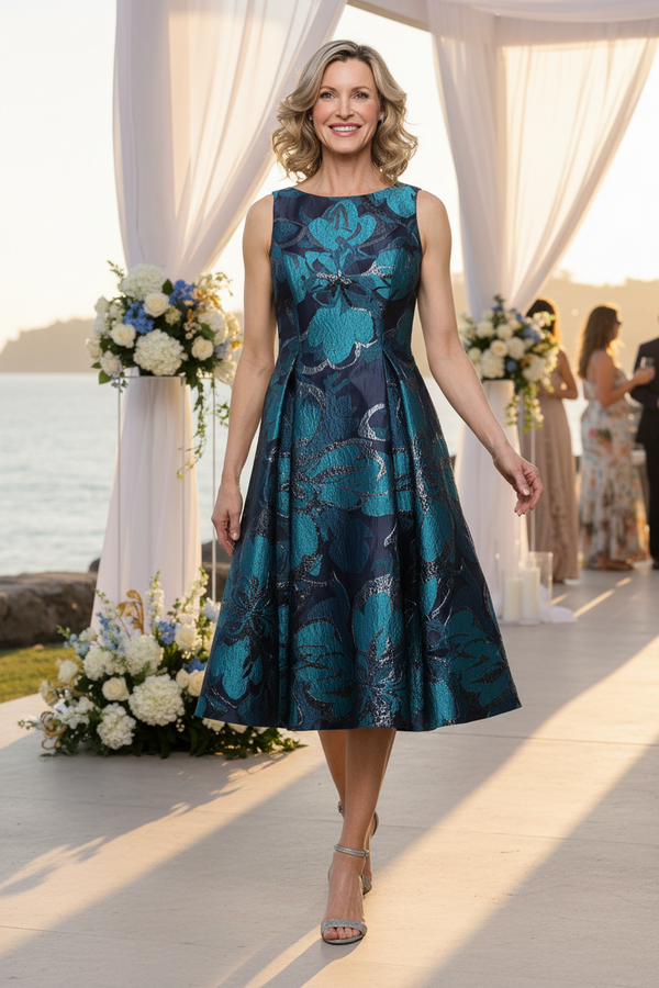 V-Neck Tea-Length Satin Cockrail A-Line Alex Evenings 8181334