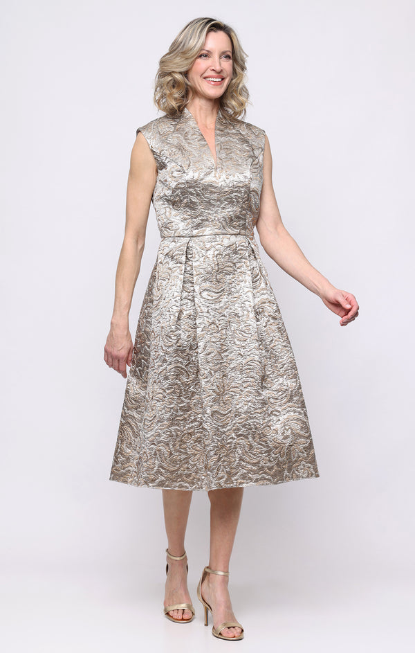 V-Neck Tea-Length Satin Cocktail A-Line Alex Evenings 8181343