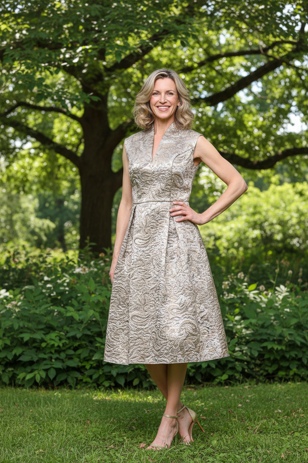 V-Neck Tea-Length Satin Cocktail A-Line Alex Evenings 8181343