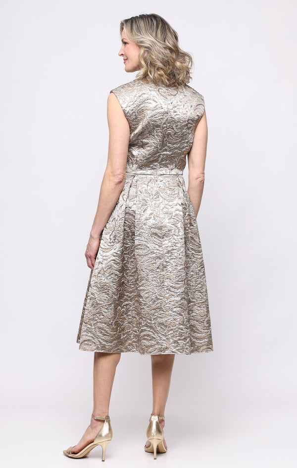 V-Neck Tea-Length Satin Cocktail A-Line Alex Evenings 8181343