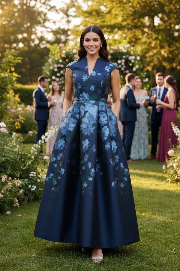 V-Neck Floor-Length Satin Evening Ball Gown Alex Evenings 8181344
