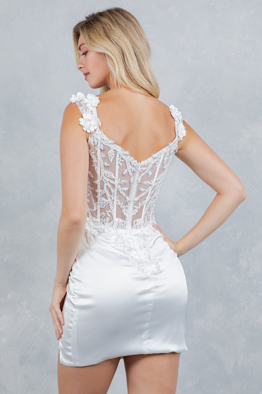 Cocktail Dresses 3D Floral Short Lace Beaded Cocktail Dress Cinderella Couture 8181JS Off White