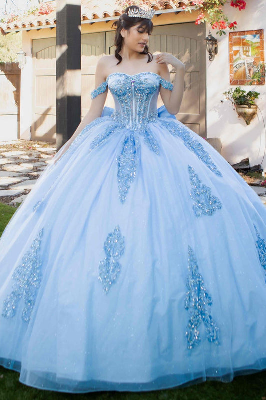 Quinceniera Dresses Long Quinceanera Dress Lace Applique Ball Gown Blue