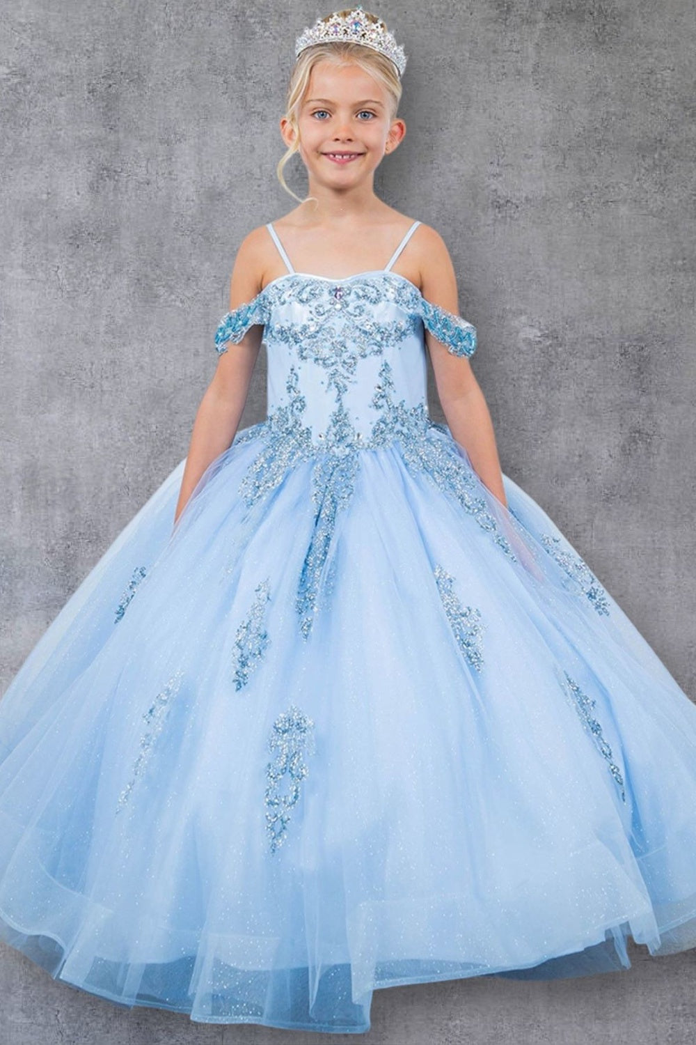 Cinderella Couture 8190 Glitter Applique A Line Flower Girl Dress - Blue / 6 Cinderella Couture 8190 Glitter Applique A Line Flower Girl Dress - Blue / 6