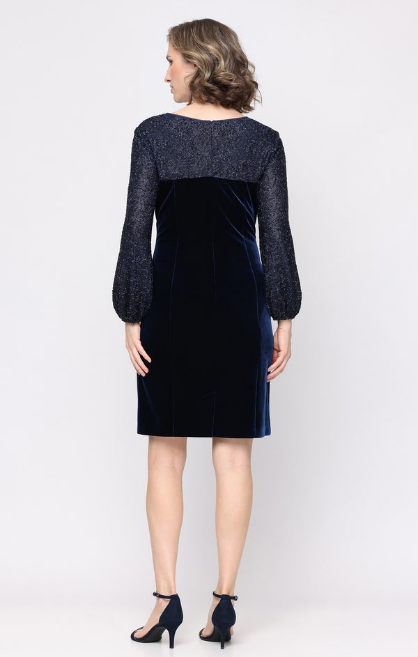 Alex Evenings 81911019 Crew/High-Neck Knee-Length Velvet Evening Sheath/Column