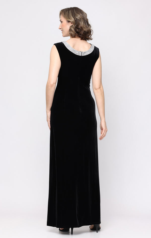 Alex Evenings 82911029 Crew/High-Neck Floor-Length Velvet Formal Sheath/Column