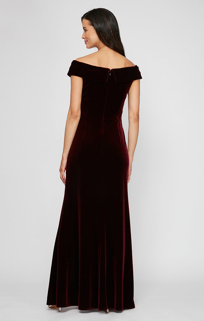 Formal Dresses Long Formal Slit Evening Velvet Dress Wine