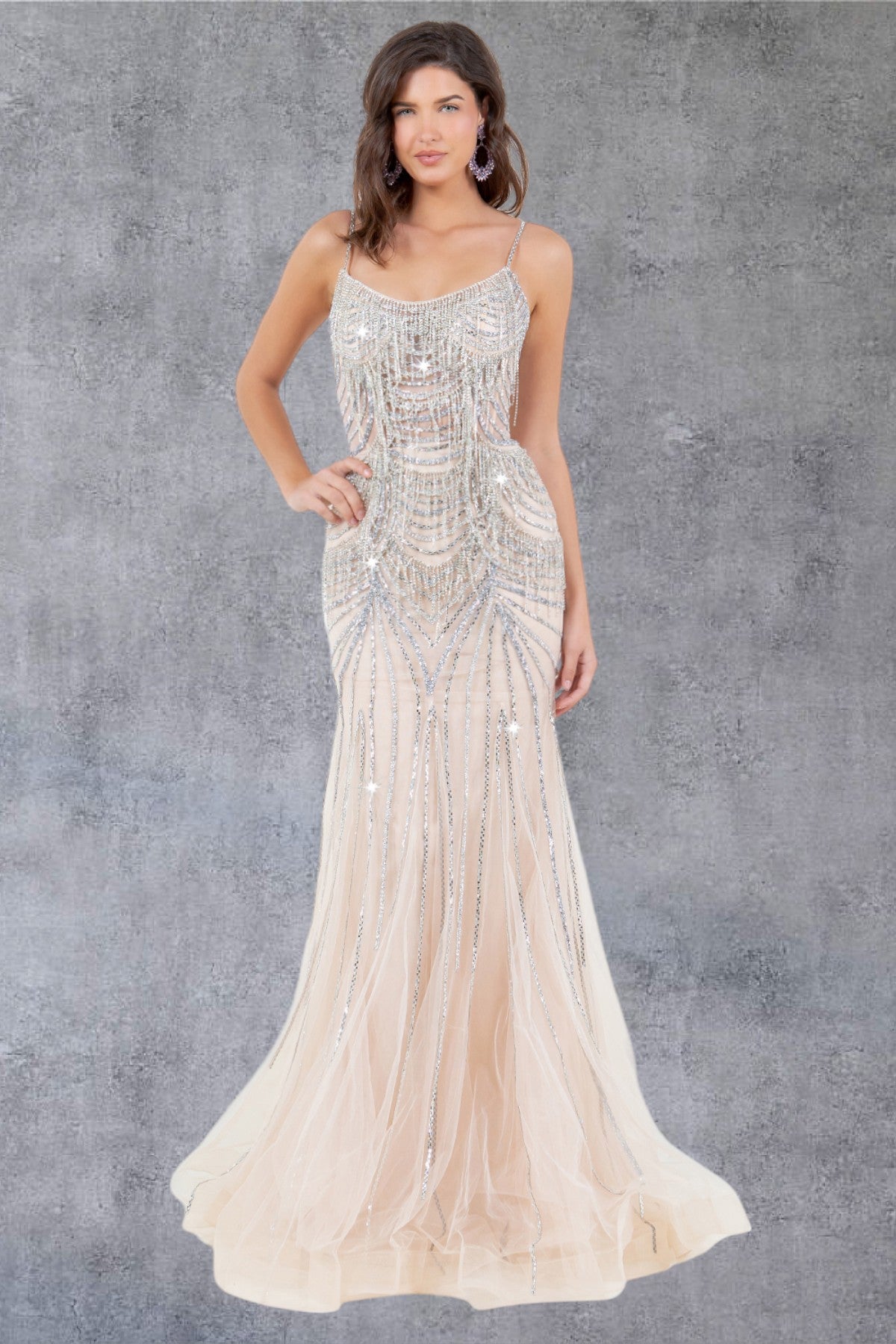 Cinderella Couture 8192J Beaded Long Lace Formal Prom Dress