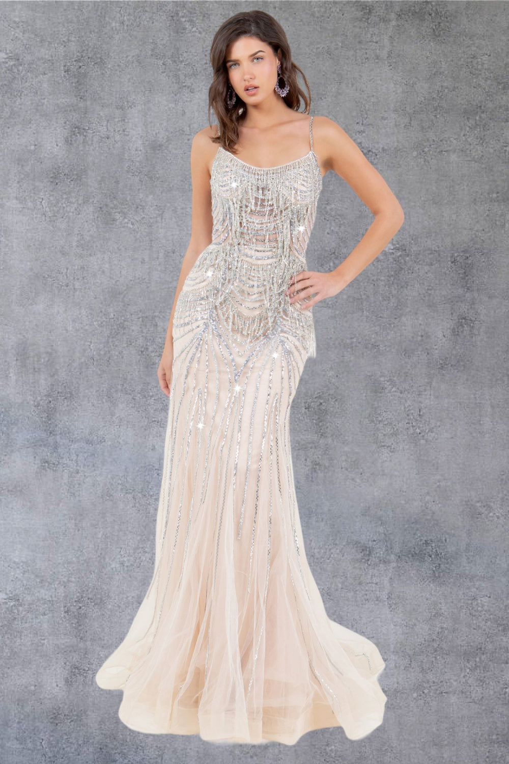Cinderella Couture 8192J Beaded Long Lace Formal Prom Dress