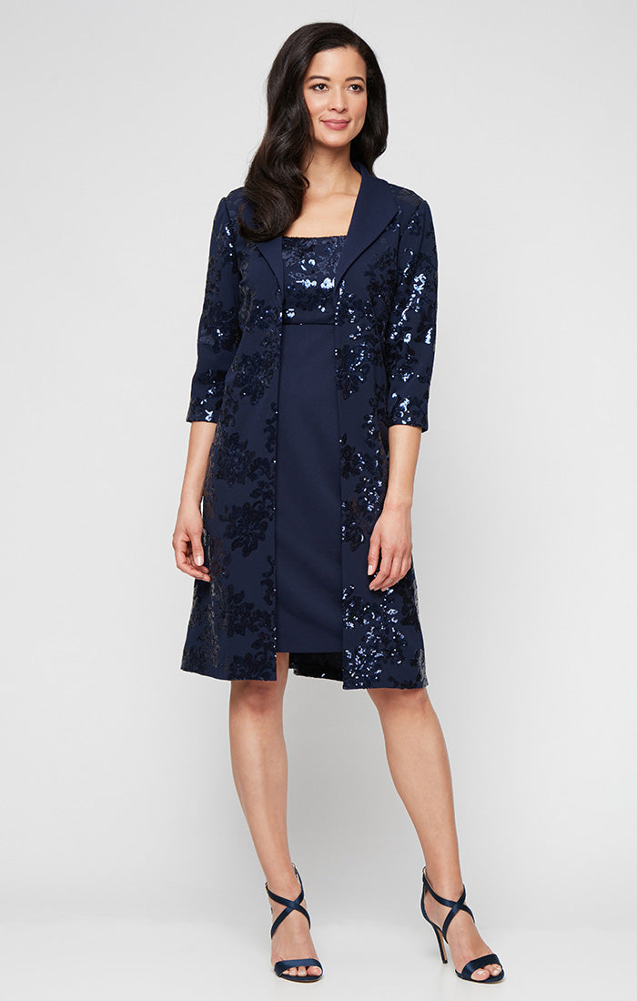 Mother of the Bride Dresses Short Cocktail Plus Size Two Set Jacket Dress Navy