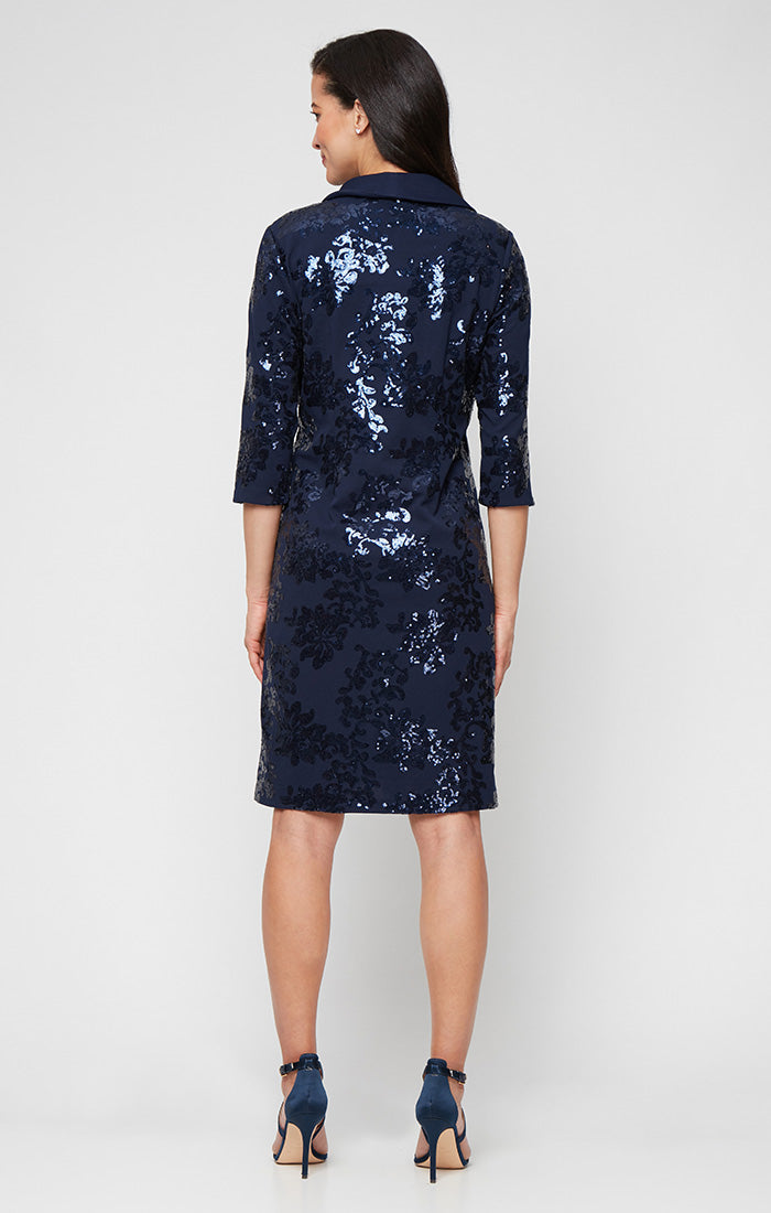 Mother of the Bride Dresses Short Mother of the Bride Sequin Jacket Dress Navy