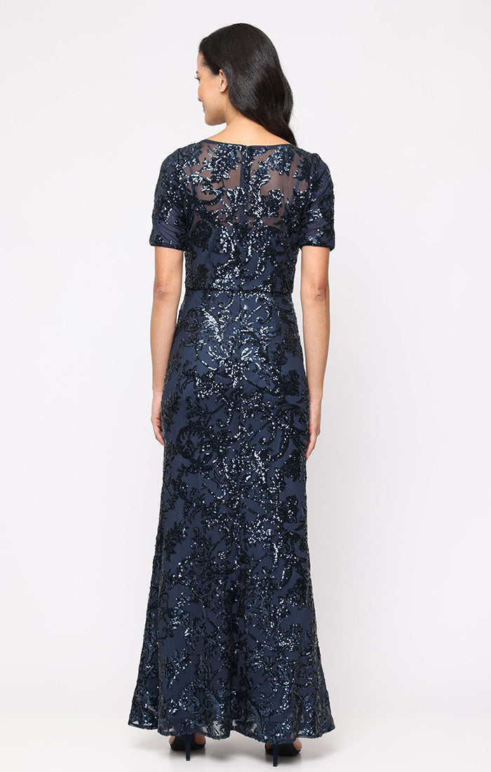 Alex Evenings Women's Sequin Mesh Overlay Gown - Blue - Gowns Alex Evenings Women's Sequin Mesh Overlay Gown - Blue - Gowns