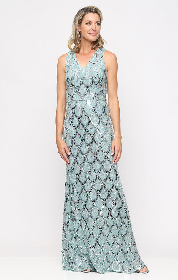 V-Neck Floor-Length Mesh Formal Dress with Scallop Sequin Alex Evenings 82961041