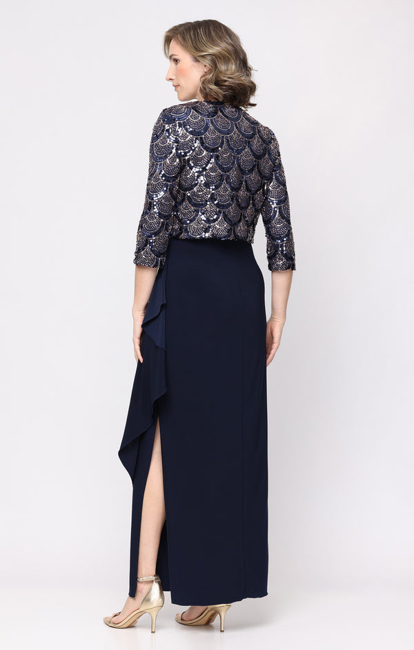 Navy Scoop Neck Long Sequin Formal Dress Jacket Alex Evenings 82961053