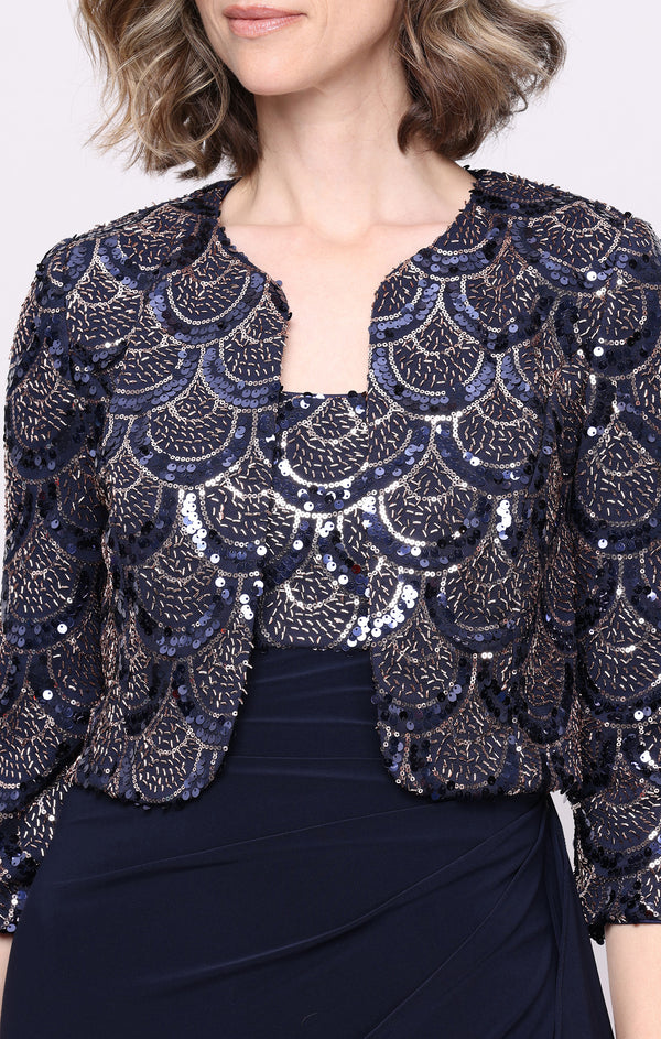 Navy Scoop Neck Long Sequin Formal Dress Jacket Alex Evenings 82961053