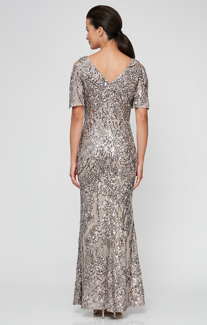 Alex Evenings 8296611 A Line Long Formal Petite Mother of the Bride Sequin Dress