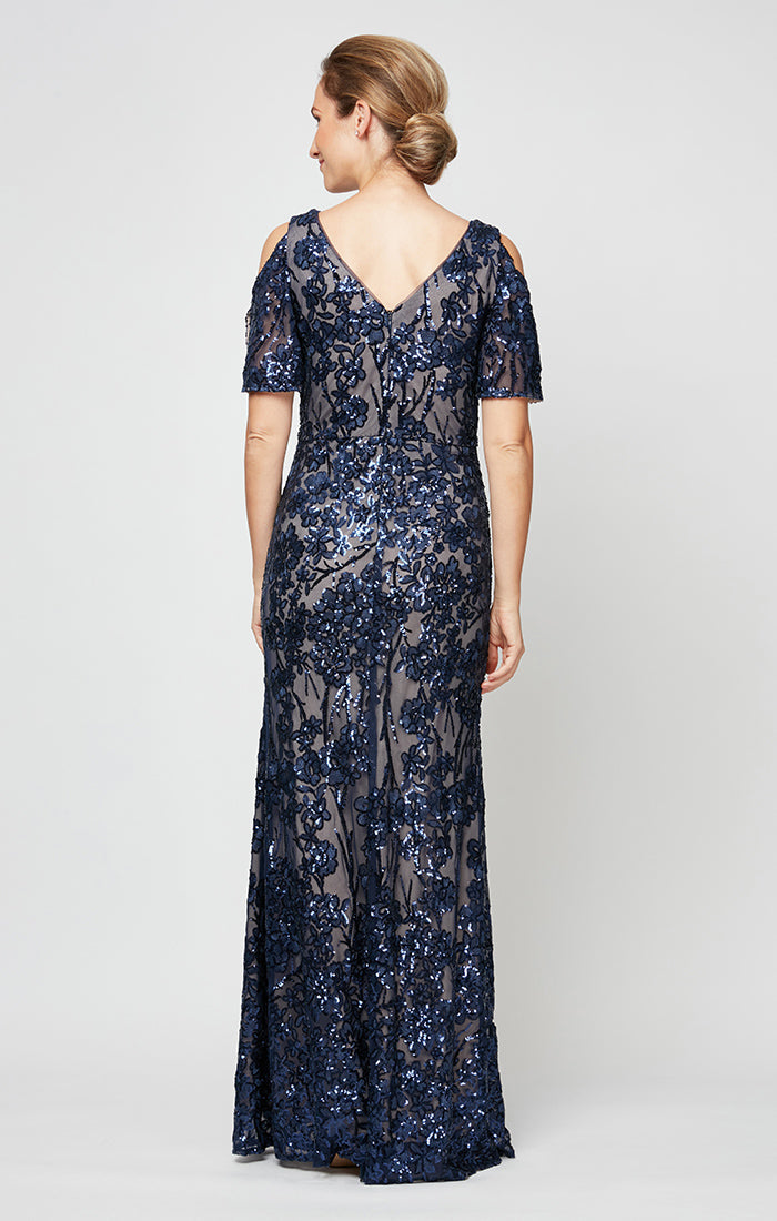 Mother of the Bride Dresses A Line Long Formal Petite Mother of the Bride Sequin Dress Navy/Nude