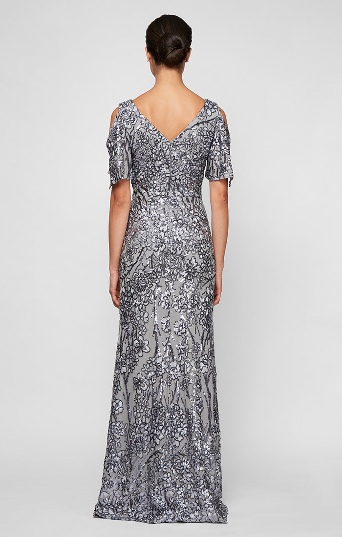Alex Evenings 8296611 A Line Long Formal Petite Mother of the Bride Sequin Dress