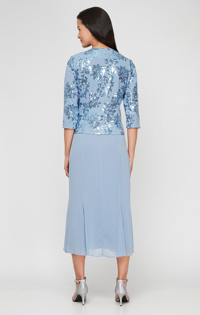 Plus Size Dresses Short Cocktail Sequin Plus Size Tea Length Dress Dusty Blue