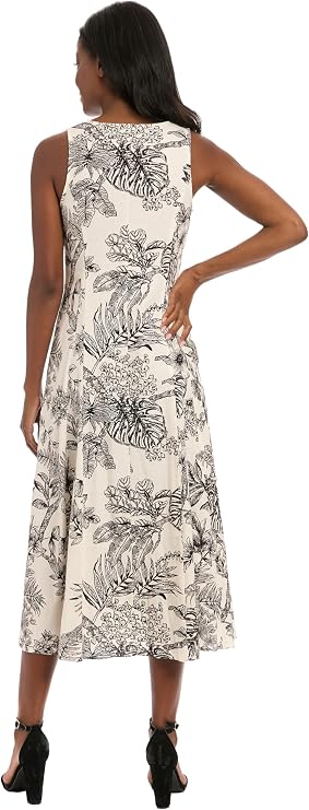 London Times T8197M V-Neck Midi Linen Cocktail Dress Sleeveless