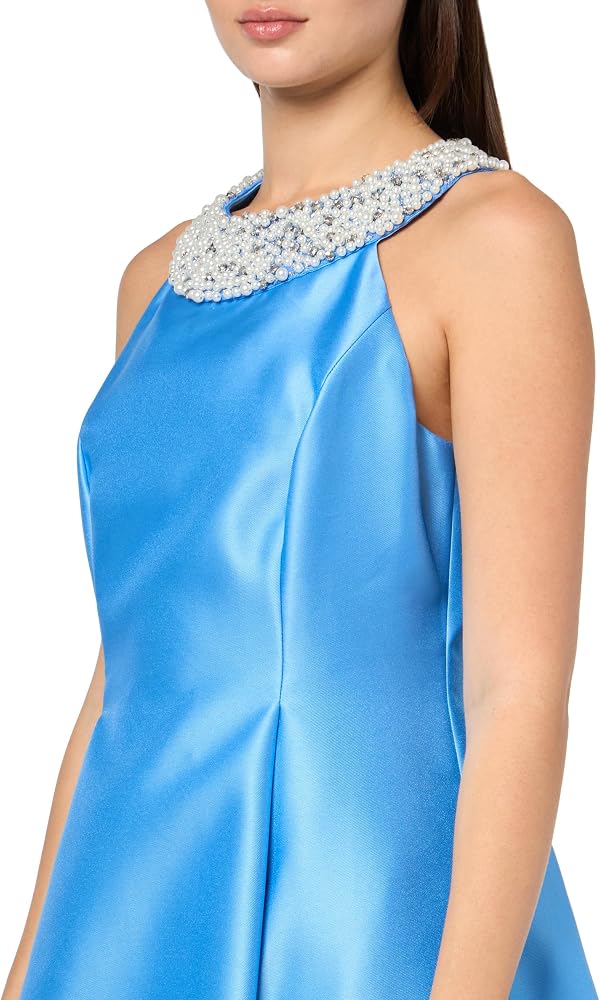 Cool Cloud Adrianna Papell AP1E207350 High-Neck High-Low Satin Cocktail Dress with Pockets