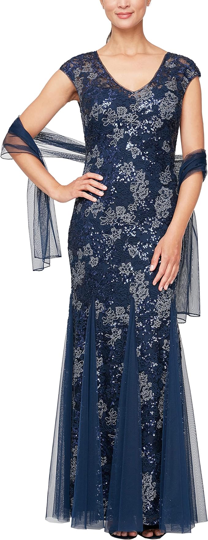 Navy Alex Evenings 8217897 Long Mother of the Bride Formal Dress for