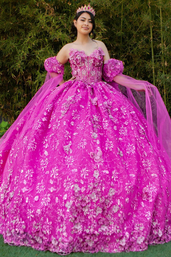 3D Floral Applique Beaded Quinceanera Dress Cinderella Couture 8210J