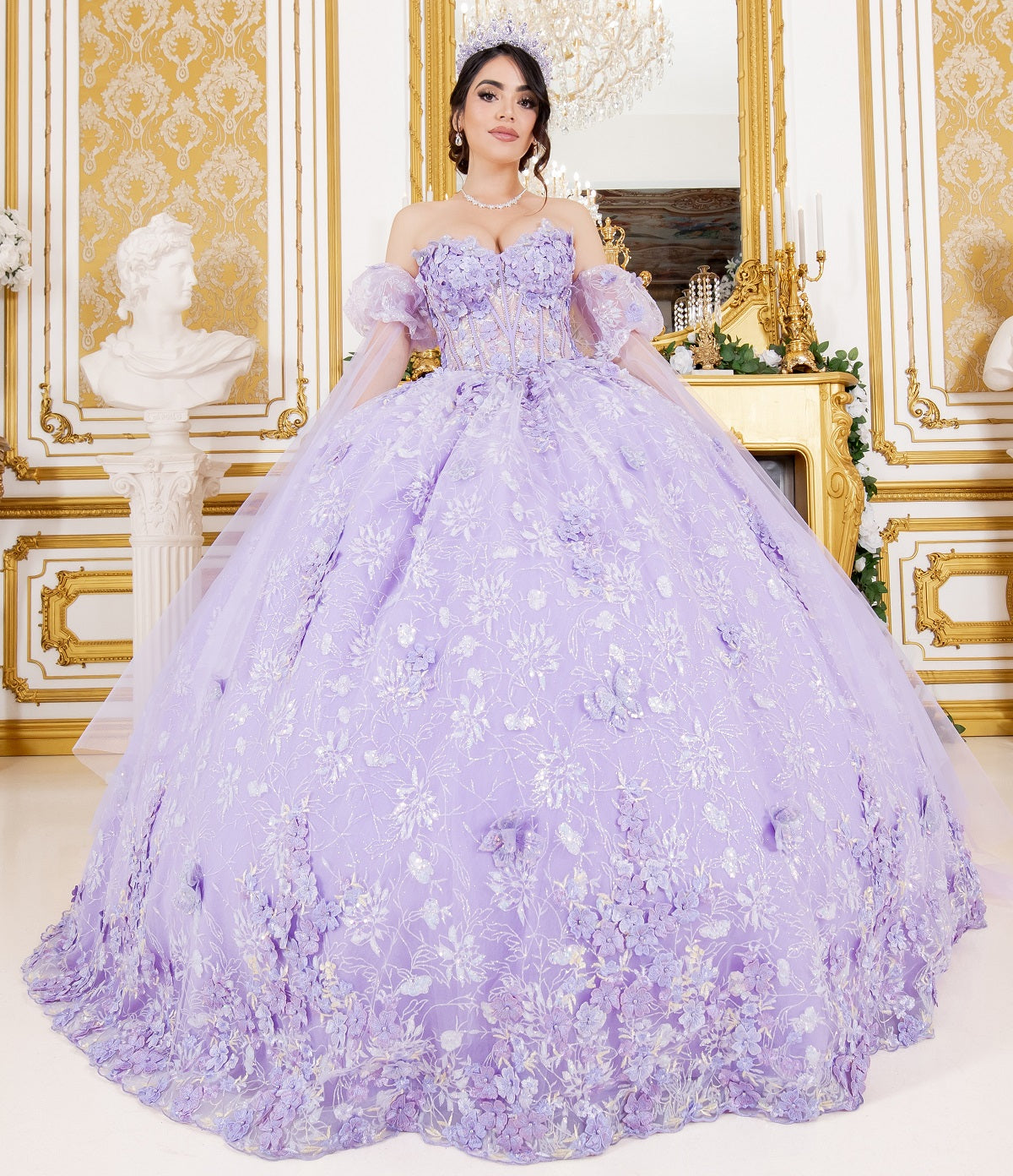 Quinceniera Dresses 3D Floral Applique Beaded Quinceanera Dress Cinderella Couture 8210J Lilac