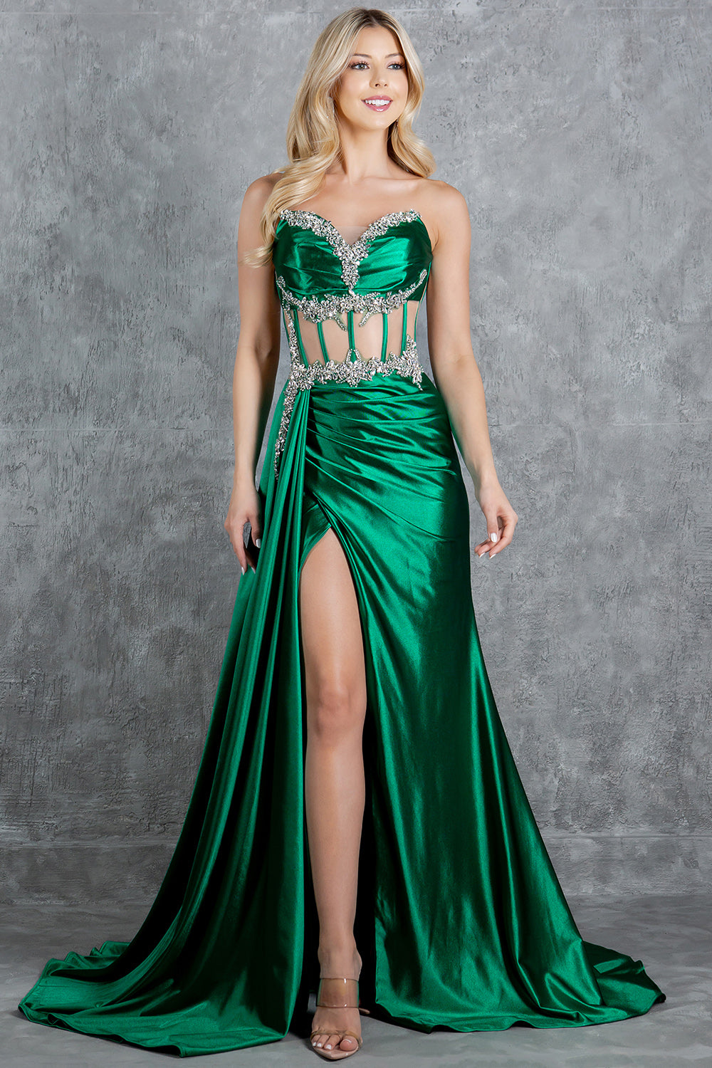 Cinderella Couture 8214J Long Prom Formal Fitted Slit Evening Dress