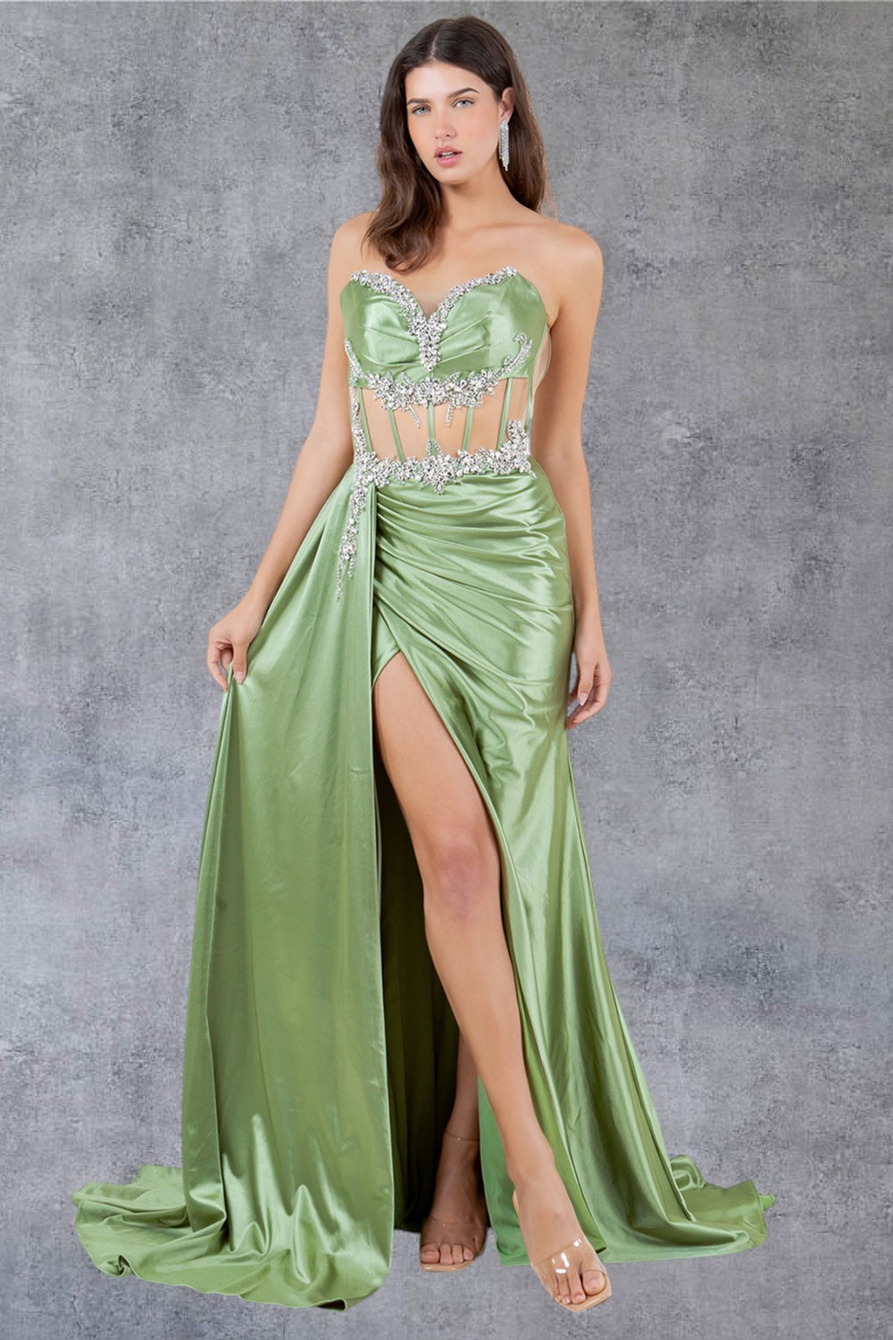 Cinderella Couture 8214J Long Prom Formal Fitted Slit Evening Dress