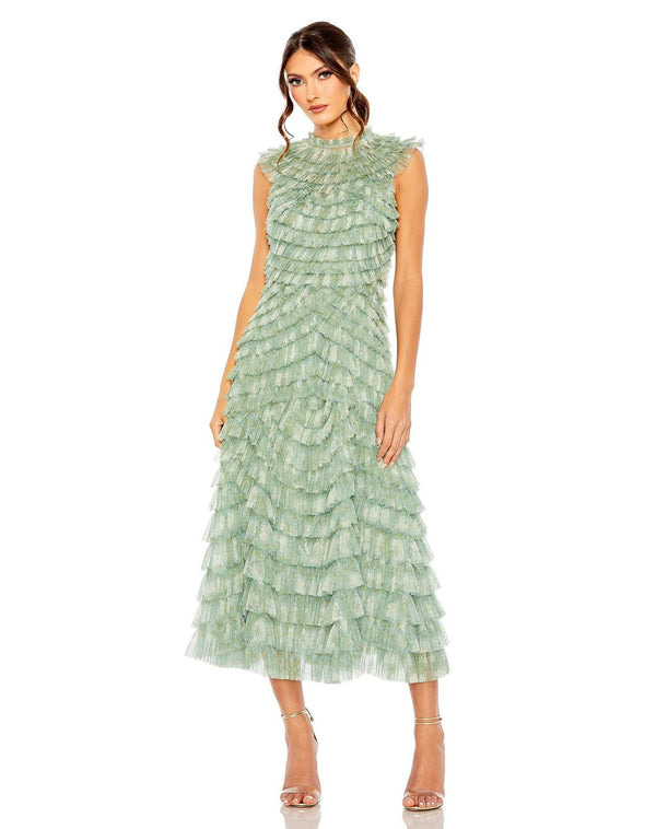 Tea Length Ruffle Tiered Dress Cocktail Mac Duggal 8225