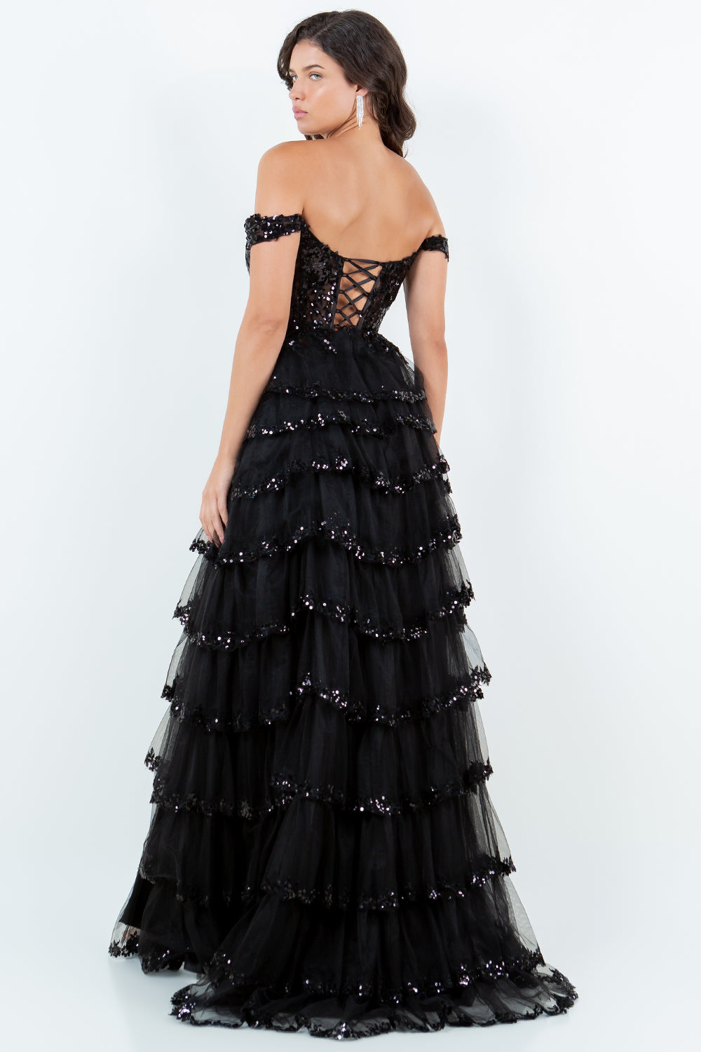 Cinderella Couture 8228J Long Formal A Line Prom Layered Ruffle Dress