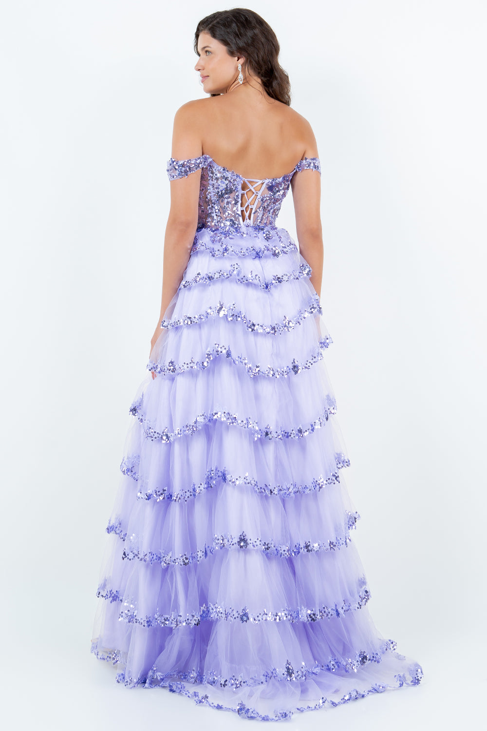 Cinderella Couture 8228J Long Formal A Line Prom Layered Ruffle Dress