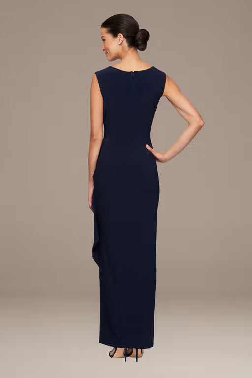 Long Sleeveless Crepe Side Ruched Dress with Sweetheart Embroidered Lace Illusion Neckline & Side Slit Alex Evenings 82351473