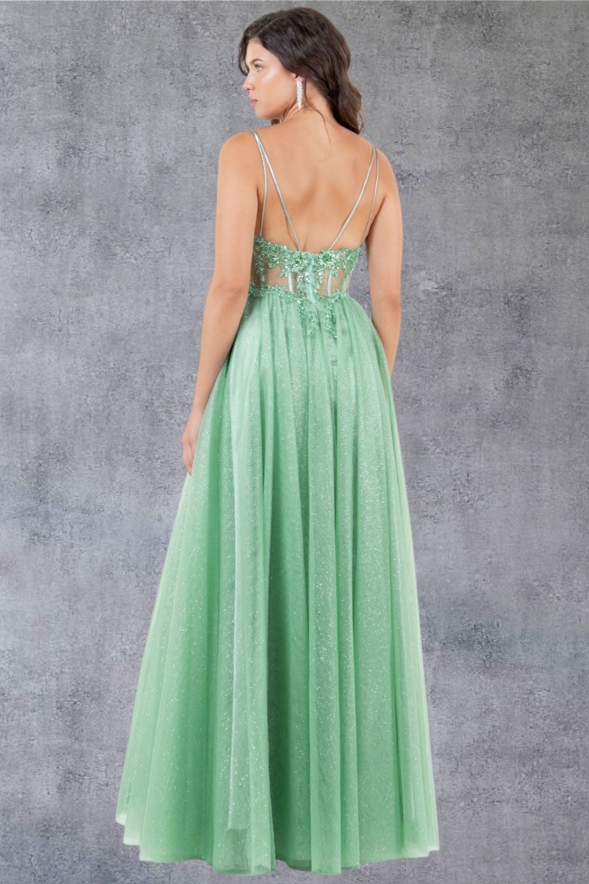 Cinderella Couture 8238J A Line Long Formal Prom Glitter Dress