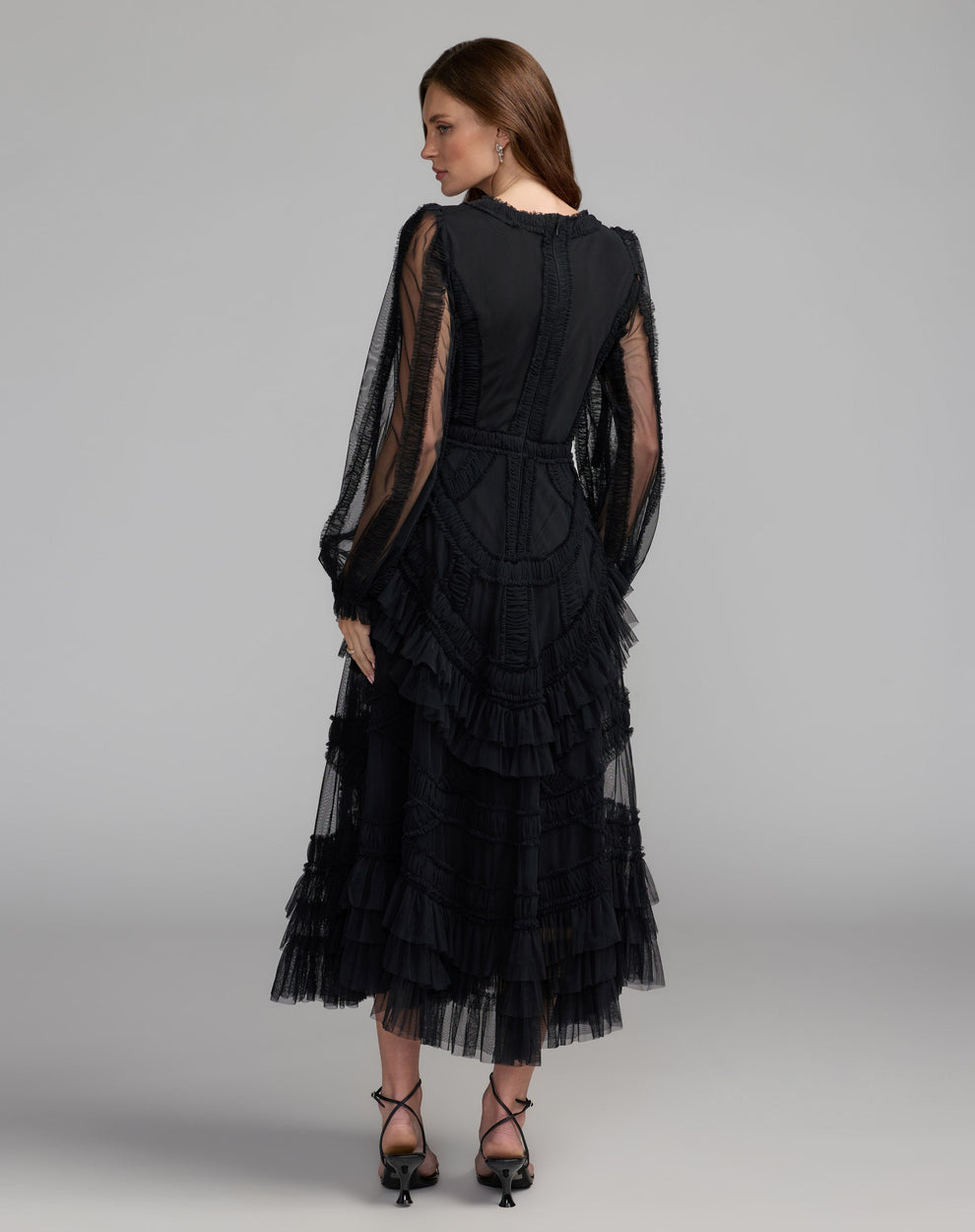 V-Neck Midi Tulle Occasion Fit & Flare Mac Duggal 998247P