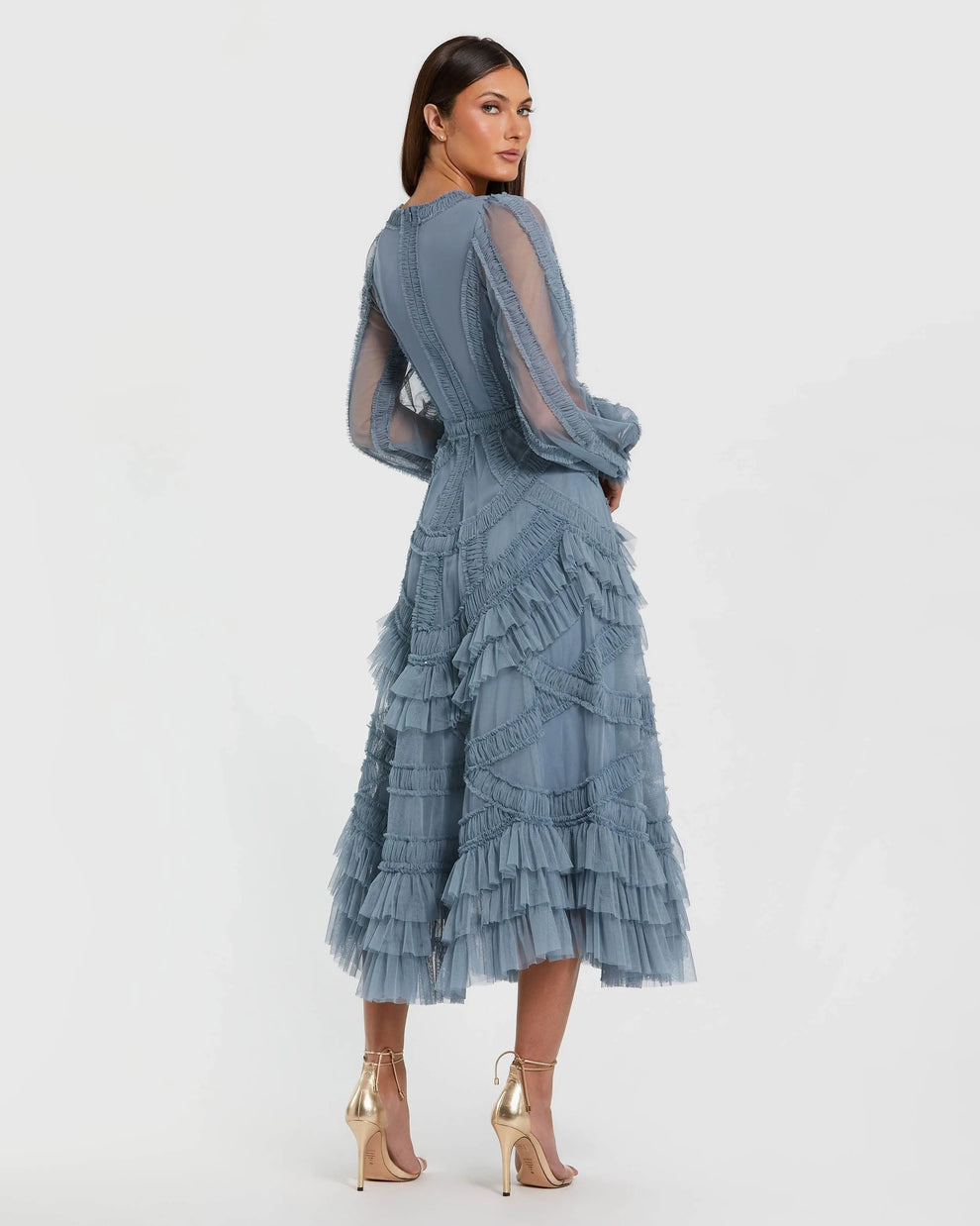 V-Neck Midi Tulle Occasion Fit & Flare Mac Duggal 998247P