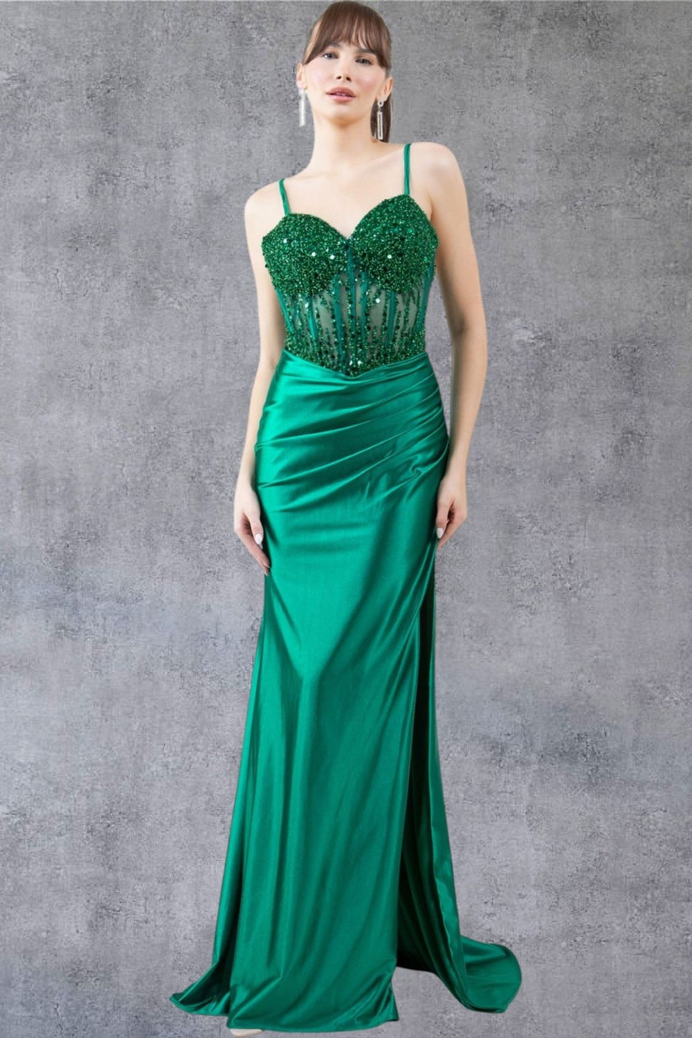 Cinderella Couture 8247J Beaded Slit Long Formal Prom Sequin Dress