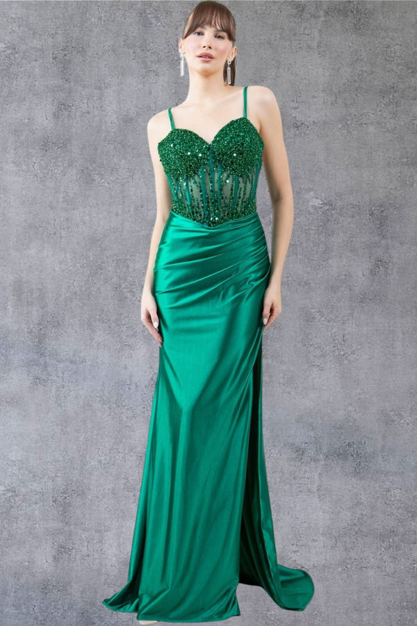 Cinderella Couture 8247J Beaded Slit Long Formal Prom Sequin Dress