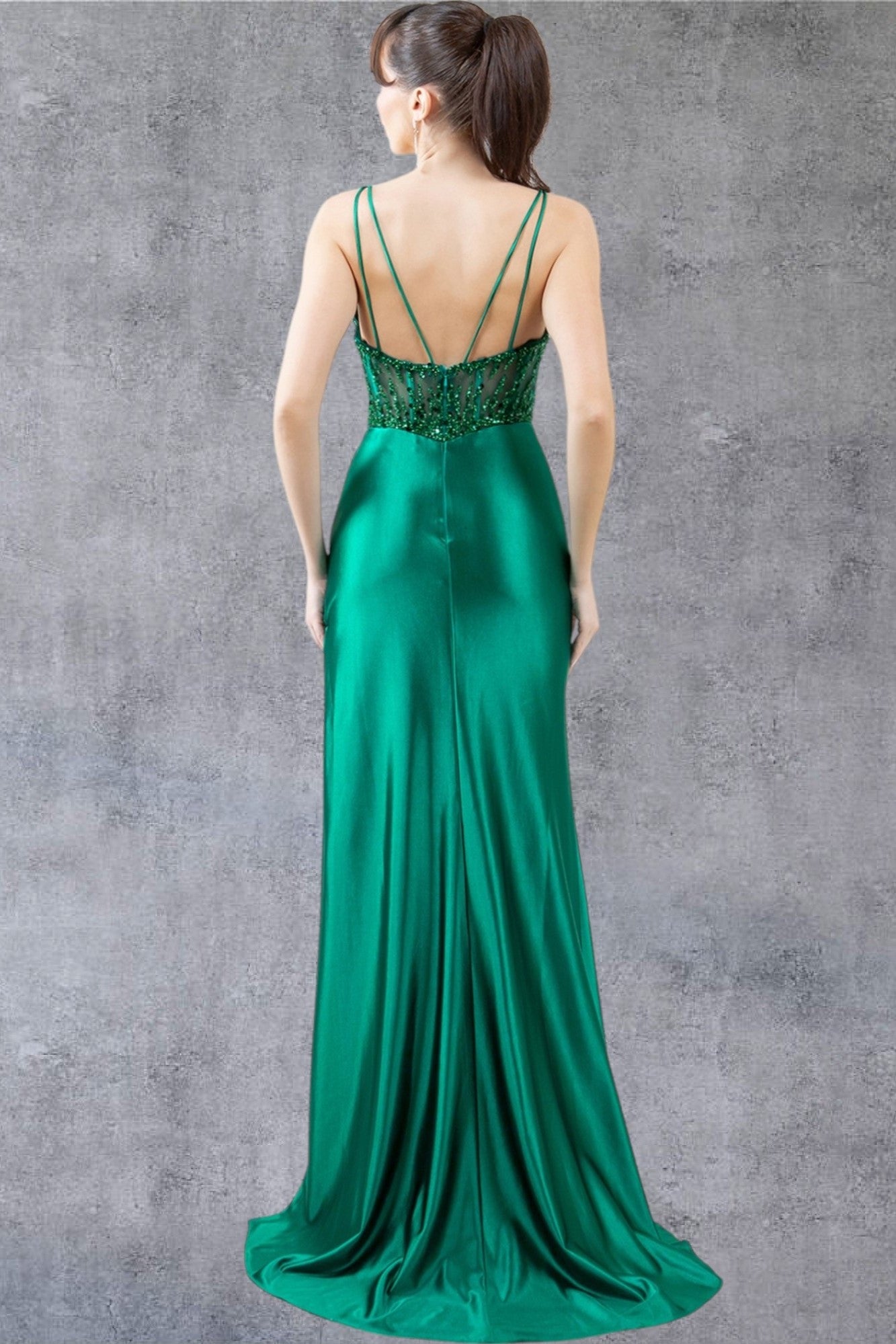 Cinderella Couture 8247J Beaded Slit Long Formal Prom Sequin Dress