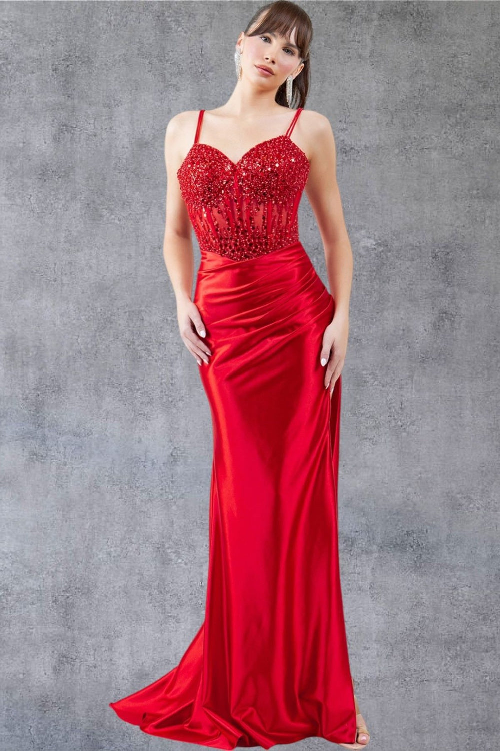 Cinderella Couture 8247J Beaded Slit Long Formal Prom Sequin Dress