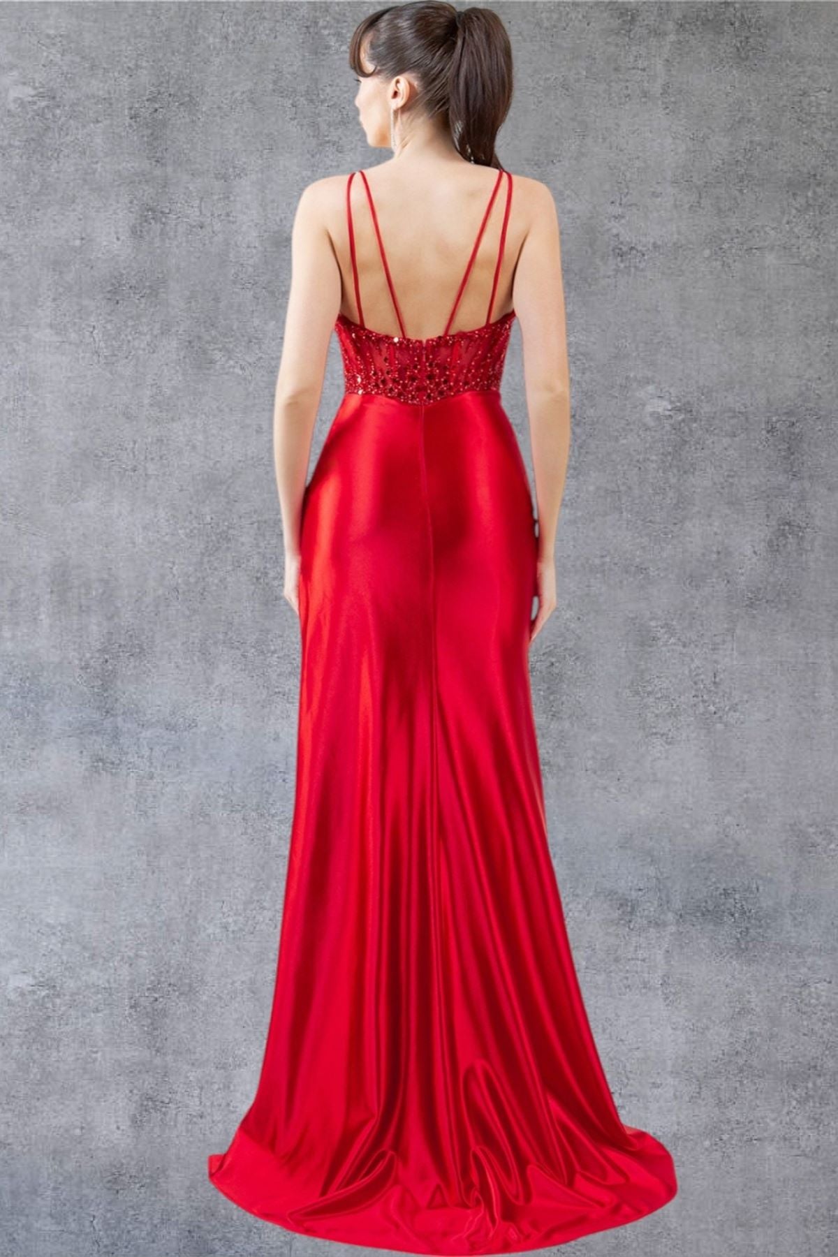 Cinderella Couture 8247J Beaded Slit Long Formal Prom Sequin Dress